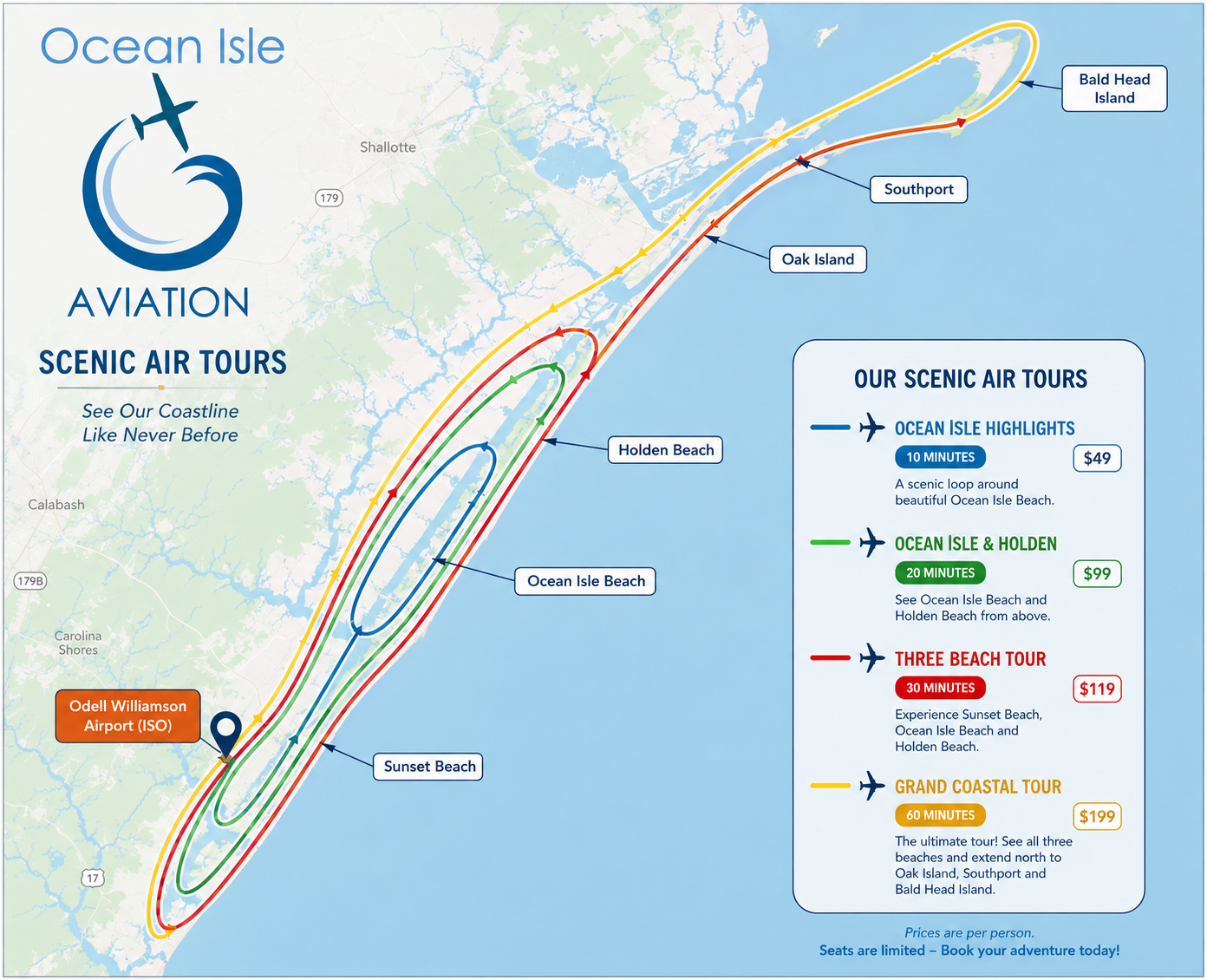 Ocean Isle Aviation scenic air tour route map